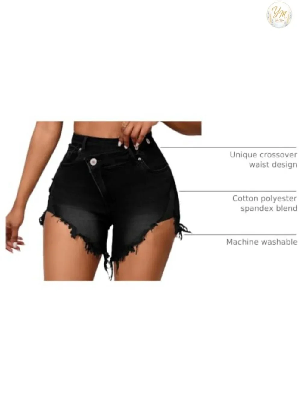 Women's High Waisted Crossover Jean Shorts Ripped Hem Raw Denim